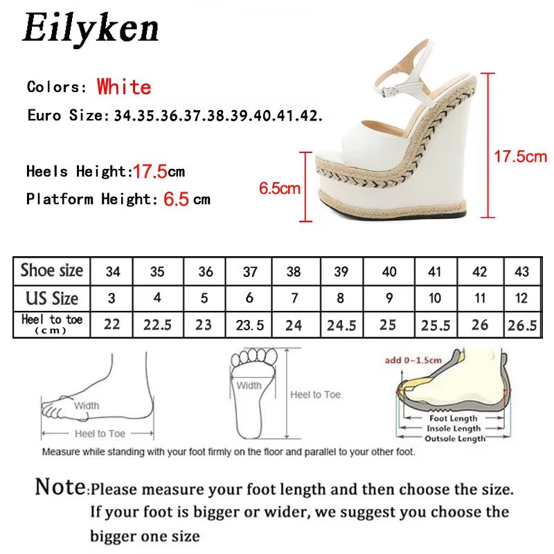 Eilyken Size 35-42 White Sandals for Women Summer Fashion Open Toe Ankle Buckle Strap Platform Wedge High Heels Dress Lady Shoes