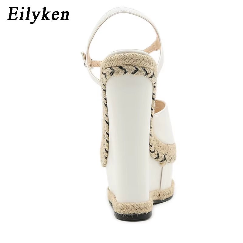 Eilyken Size 35-42 White Sandals for Women Summer Fashion Open Toe Ankle Buckle Strap Platform Wedge High Heels Dress Lady Shoes