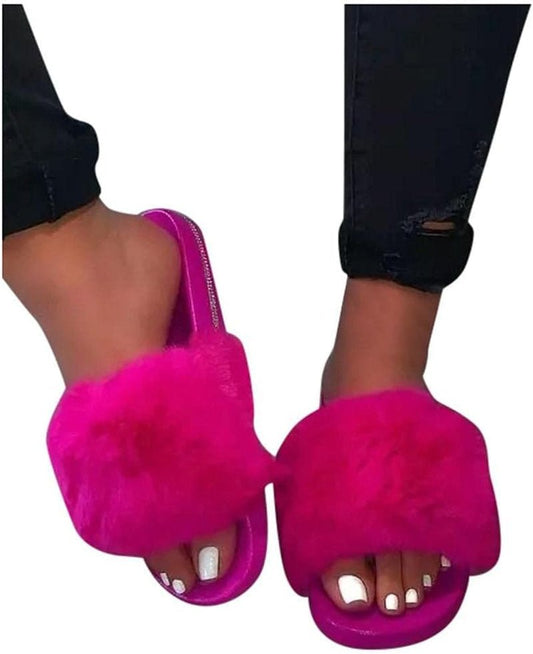 Slippers for Women,Fuzzy Slippers Crystal Furry Plush Fluffy Open Toe Slide Slipper House Home Bedroom Slippers