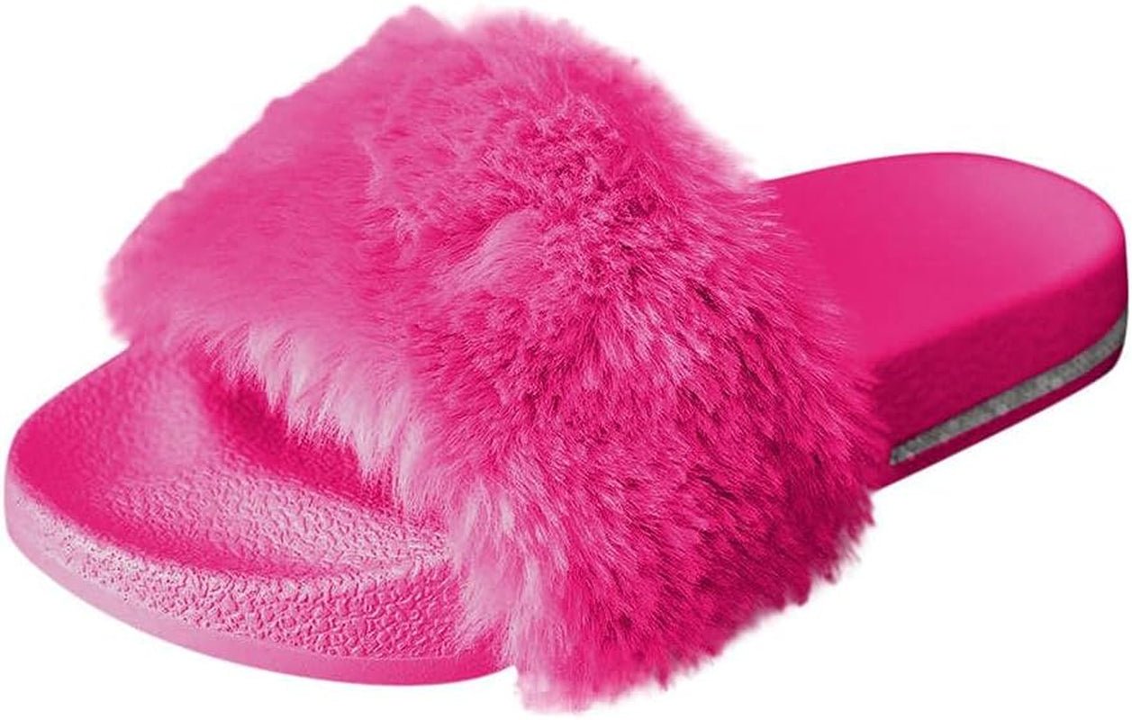 Slippers for Women,Fuzzy Slippers Crystal Furry Plush Fluffy Open Toe Slide Slipper House Home Bedroom Slippers