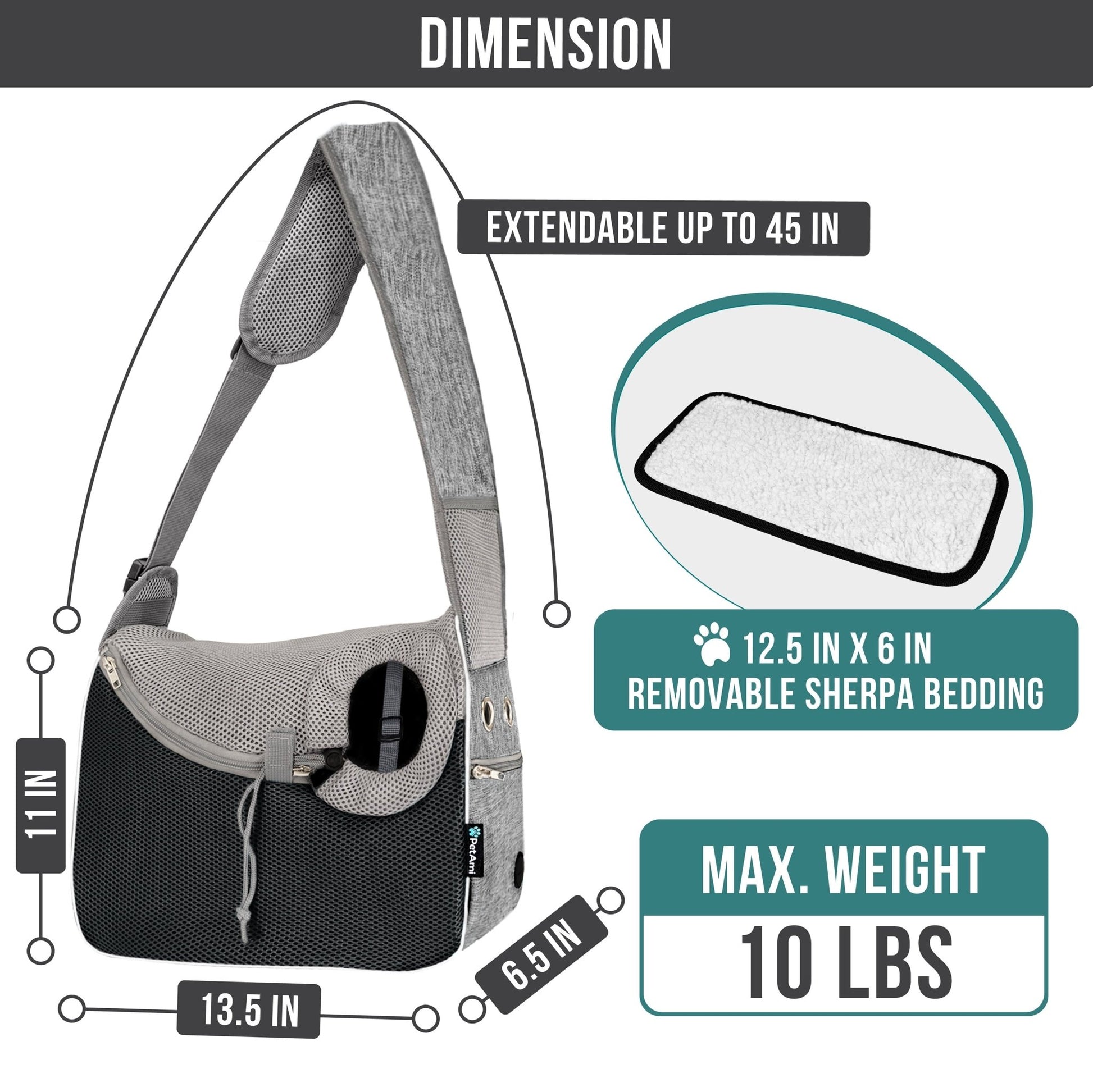 Small Dog Sling Carrier, Soft-Sided Crossbody Puppy Carrying Purse Bag, Adjustable Sling Pet Pouch to Wear Medium Dog Cat Travel, Dog Bag for Traveling, Breathable, Poop Bag Dispenser, Gray