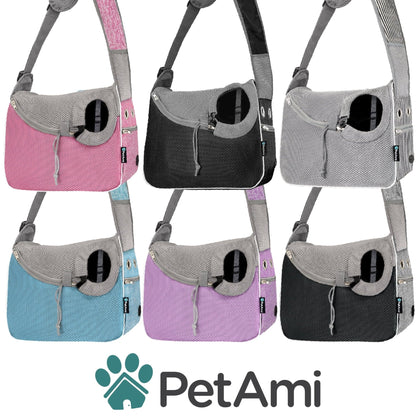 Small Dog Sling Carrier, Soft-Sided Crossbody Puppy Carrying Purse Bag, Adjustable Sling Pet Pouch to Wear Medium Dog Cat Travel, Dog Bag for Traveling, Breathable, Poop Bag Dispenser, Gray