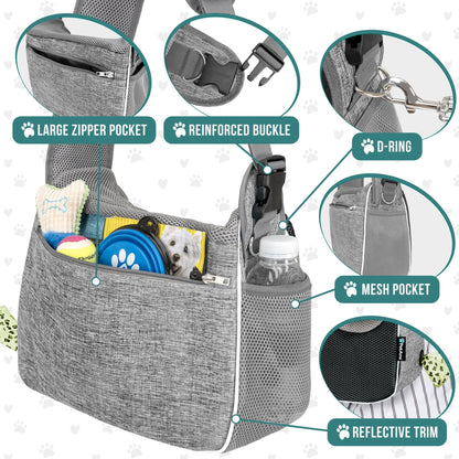 Small Dog Sling Carrier, Soft-Sided Crossbody Puppy Carrying Purse Bag, Adjustable Sling Pet Pouch to Wear Medium Dog Cat Travel, Dog Bag for Traveling, Breathable, Poop Bag Dispenser, Gray