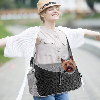 Small Dog Sling Carrier, Soft-Sided Crossbody Puppy Carrying Purse Bag, Adjustable Sling Pet Pouch to Wear Medium Dog Cat Travel, Dog Bag for Traveling, Breathable, Poop Bag Dispenser, Gray