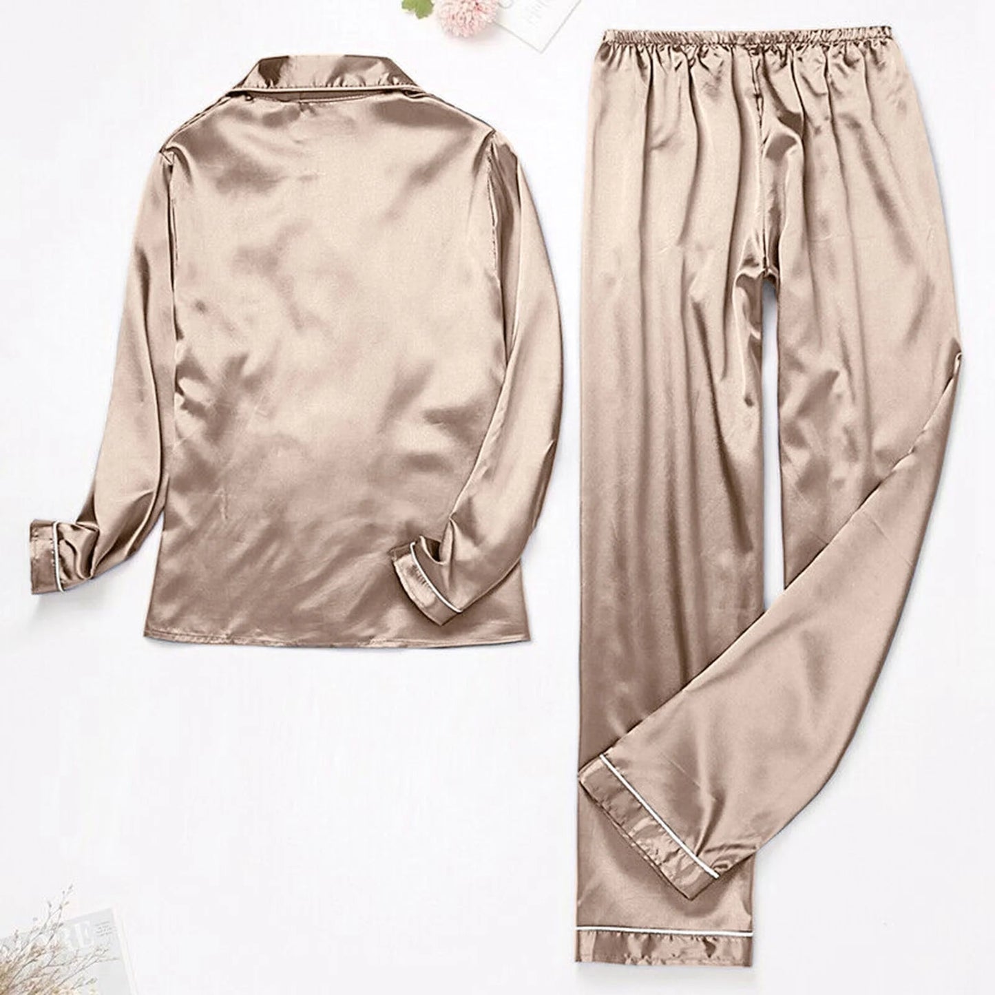 Underwear for Women, Womens Silk Satin Pajamas Set Long Sleeve Button down Sleepwear 2 Piece Lounge Set Pj Set M-5XL Gold 5XL