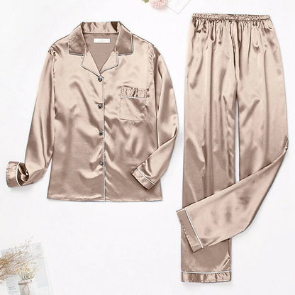 Underwear for Women, Womens Silk Satin Pajamas Set Long Sleeve Button down Sleepwear 2 Piece Lounge Set Pj Set M-5XL Gold 5XL