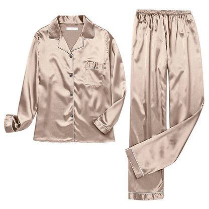 Underwear for Women, Womens Silk Satin Pajamas Set Long Sleeve Button down Sleepwear 2 Piece Lounge Set Pj Set M-5XL Gold 5XL