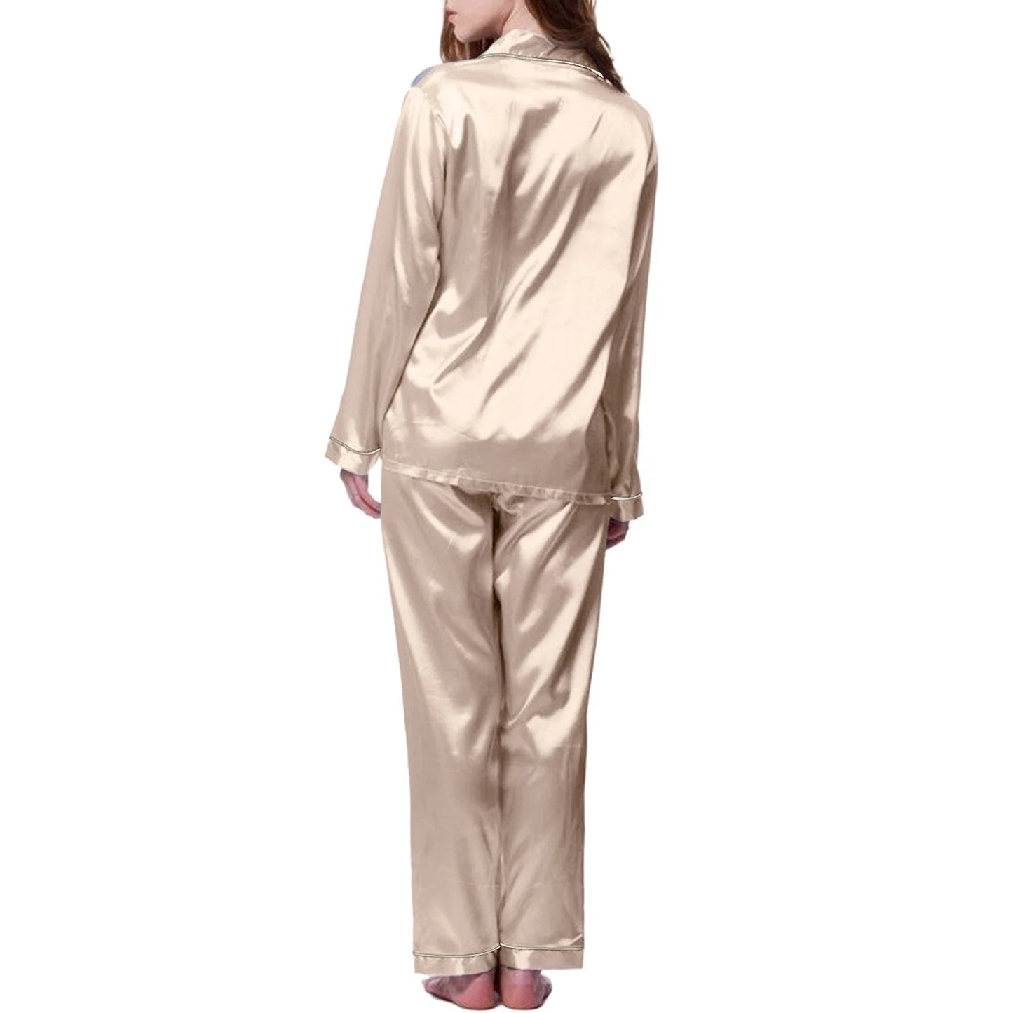 Underwear for Women, Womens Silk Satin Pajamas Set Long Sleeve Button down Sleepwear 2 Piece Lounge Set Pj Set M-5XL Gold 5XL